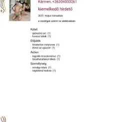Kármen, Szexpartner VIII. kerület, 21 év Nő VIII. kerület Budapest Magyarország, +36304033261
